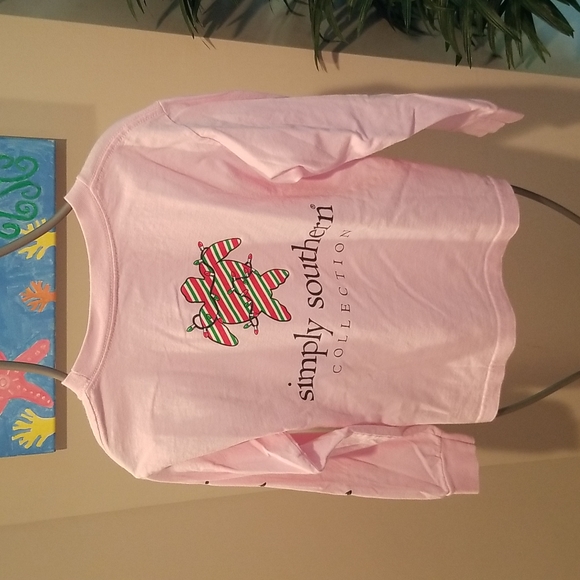 Simply Southern Other - Simply Southern Christmas pink LS tshirt girls size S